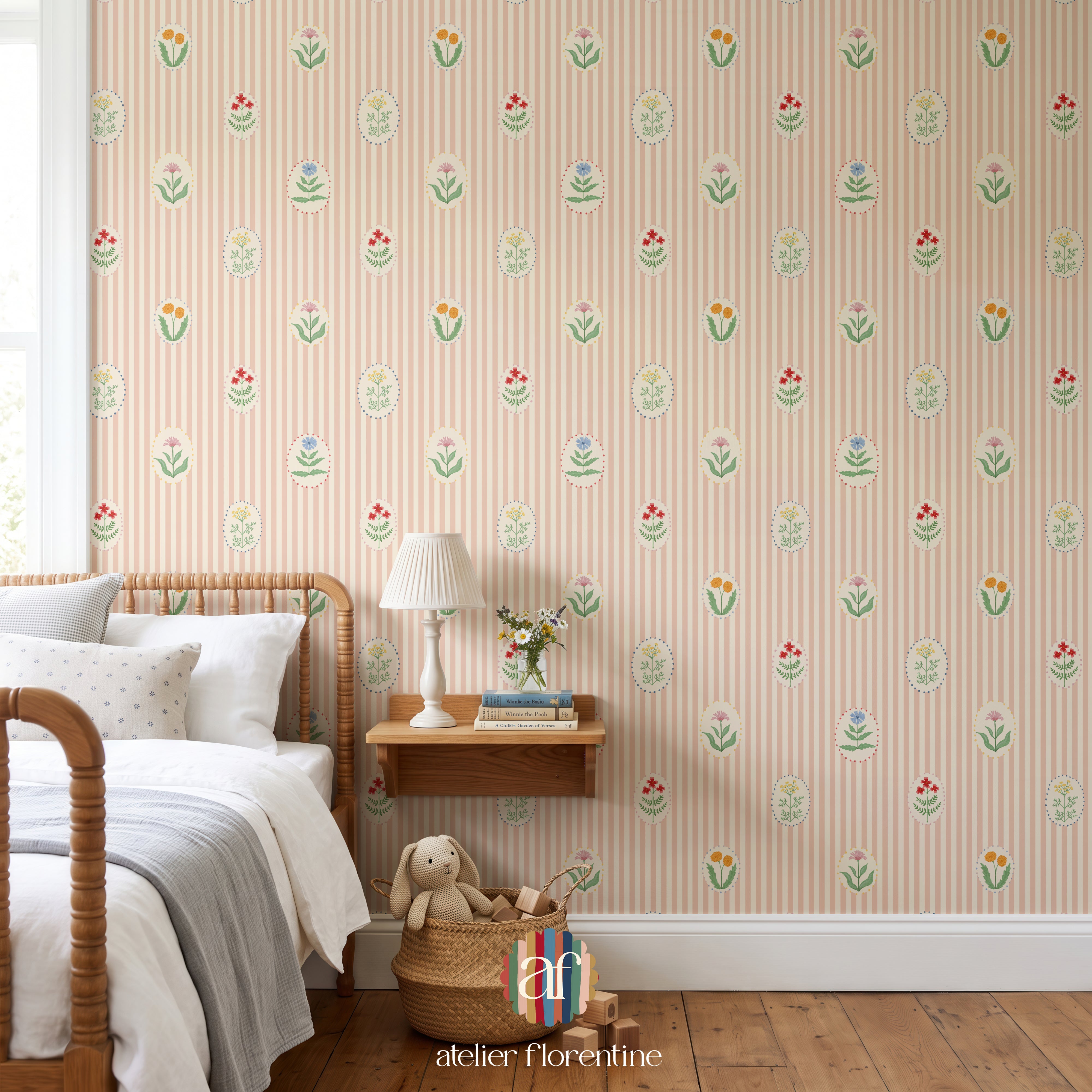 Flower Garden Wallpaper - Striped Pink