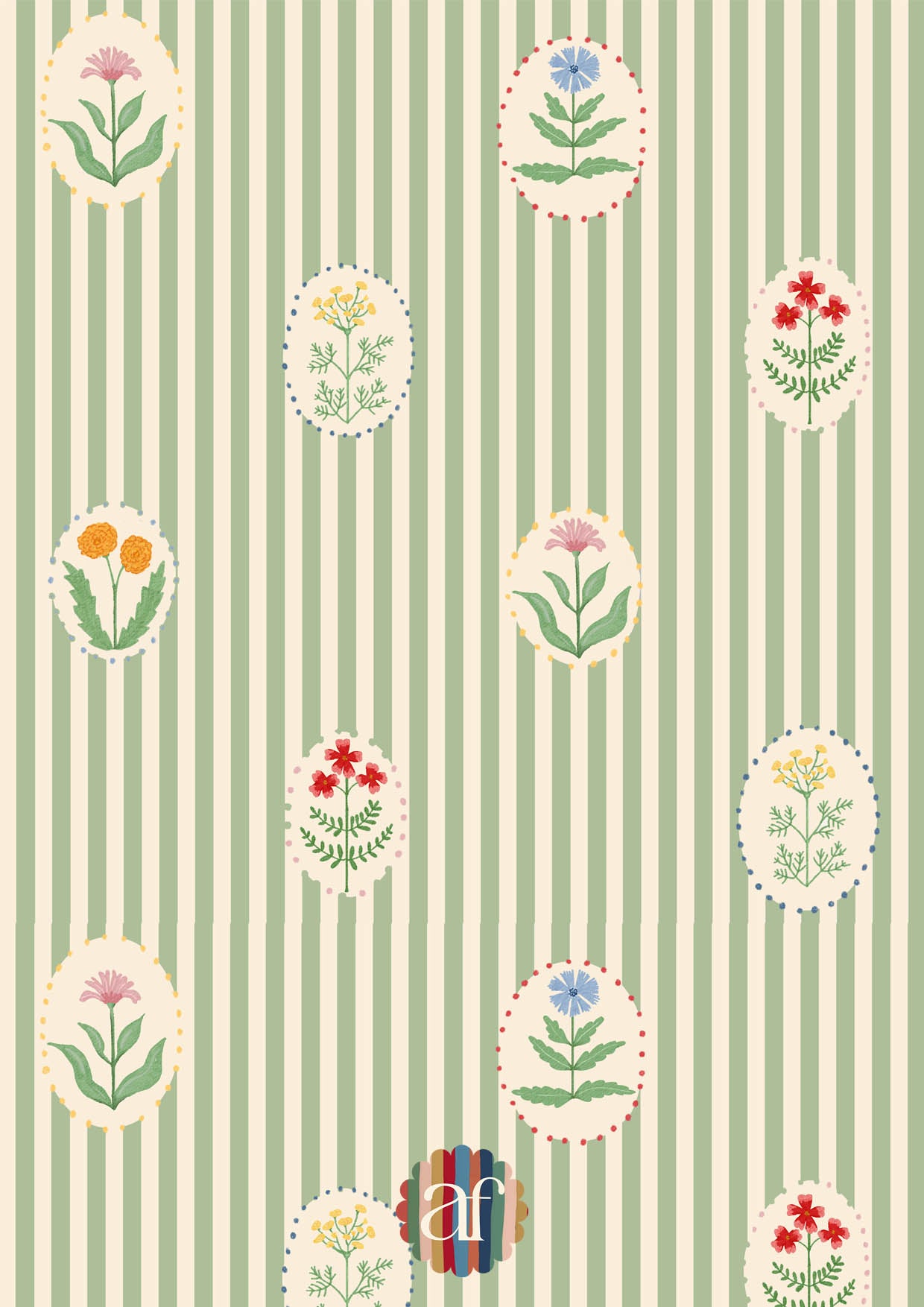 Flower Garden Wallpaper - Striped Green