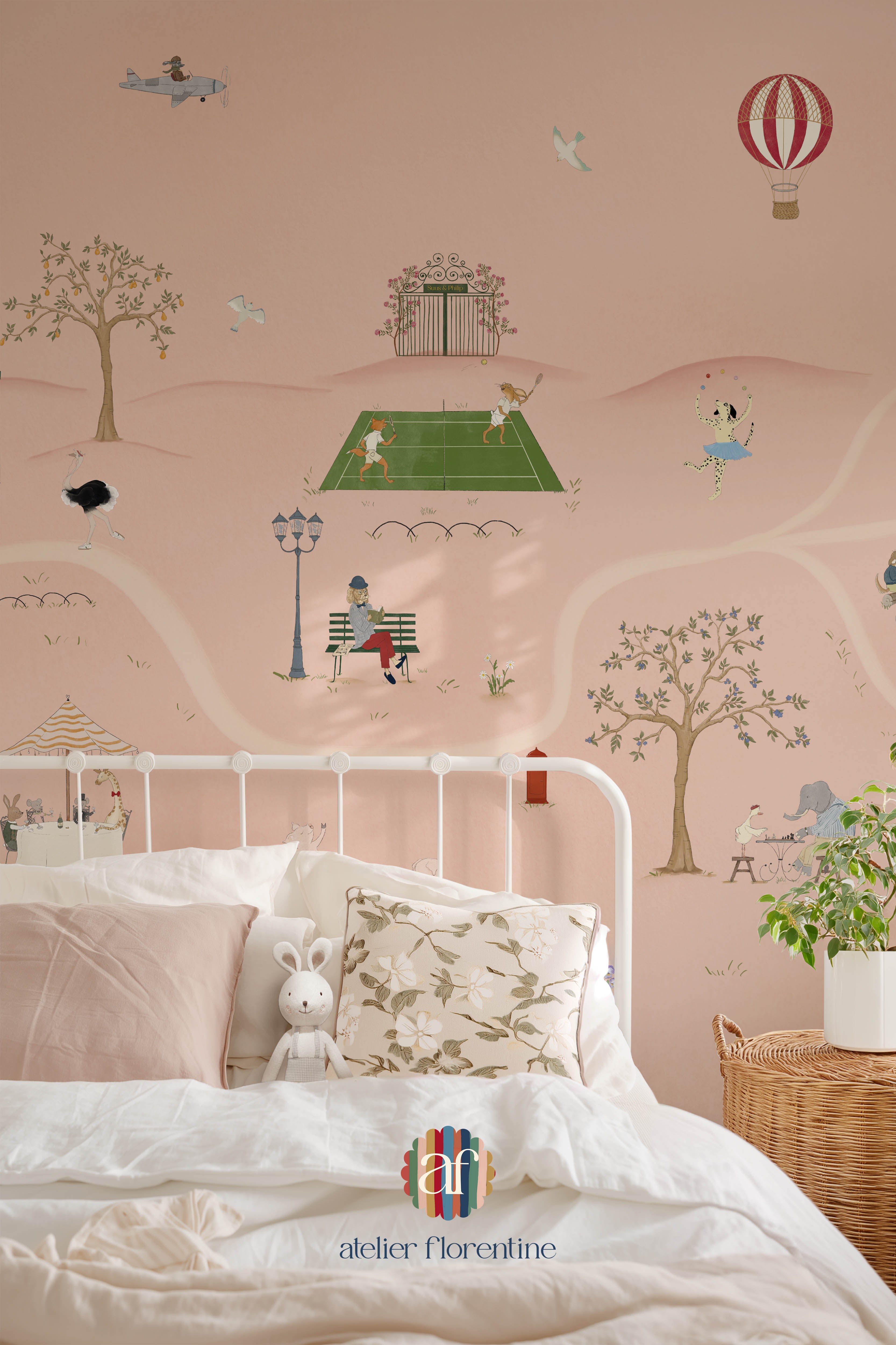 wallpaper for girls, park wallpaper, animals, pink, wallpapers, cute nursery decor