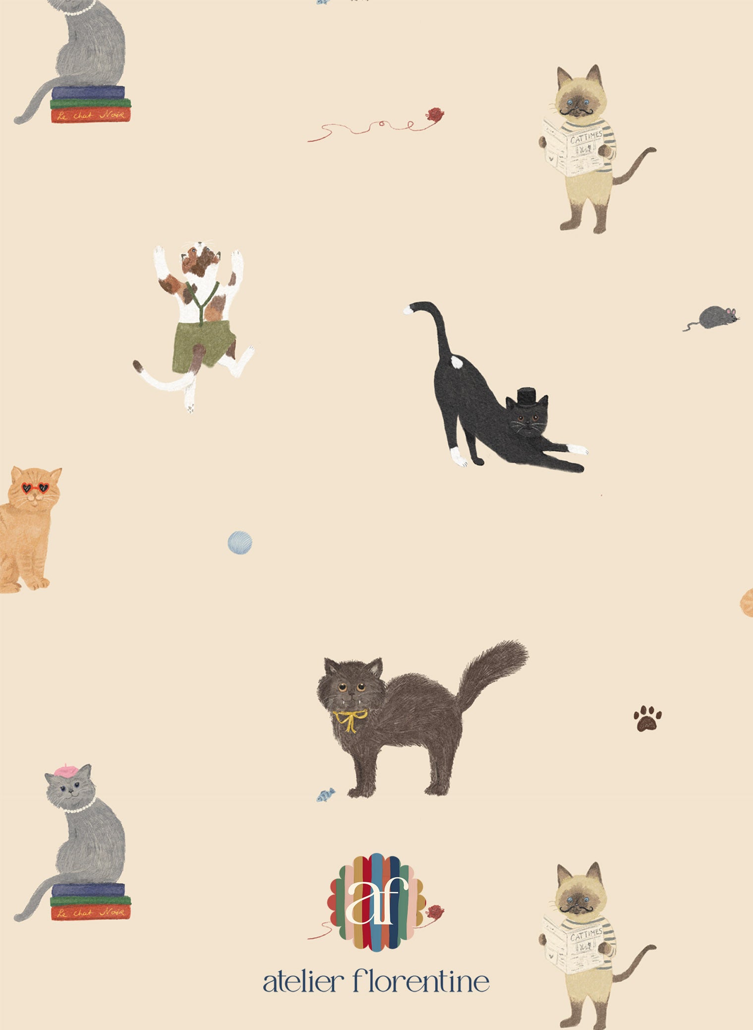 Children’s wallpaper featuring sweet cat pattern, perfect for nurseries and kids’ bedrooms.