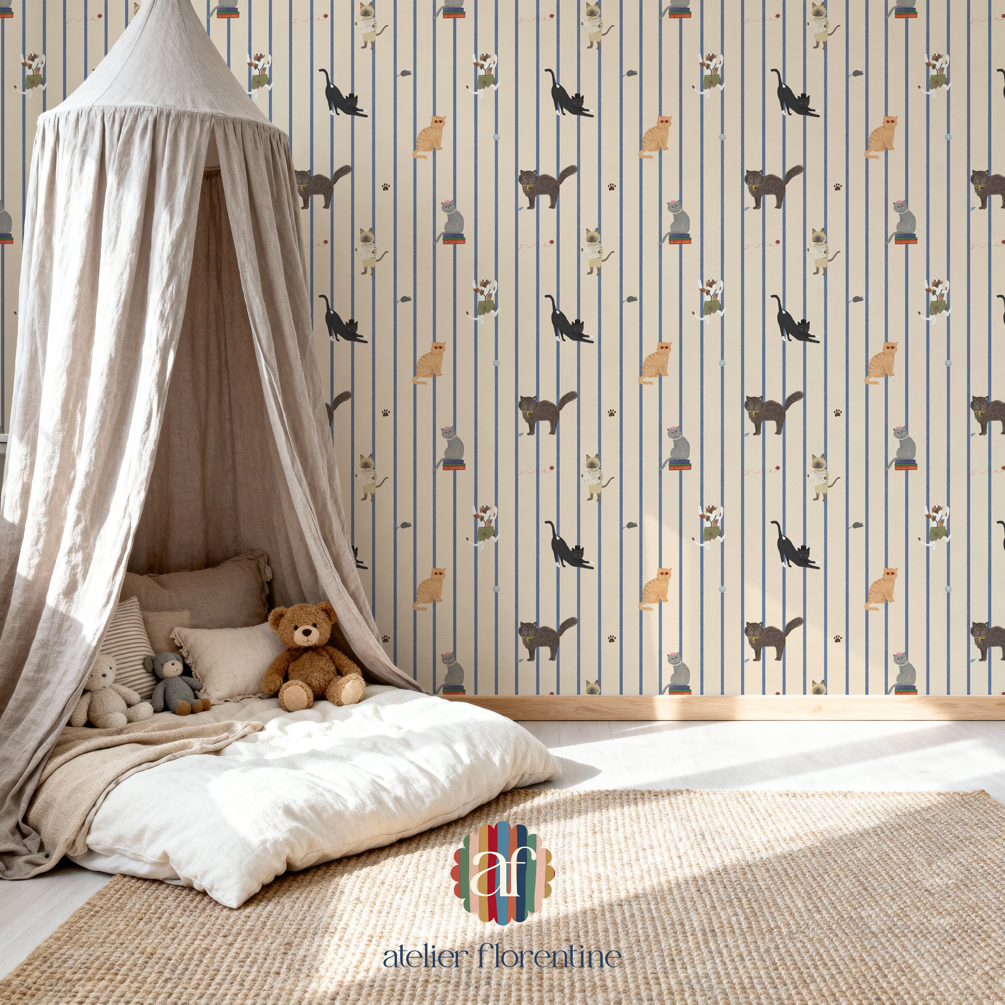Cat wallpaper for children’s rooms – playful nursery wallpaper with cute kittens.