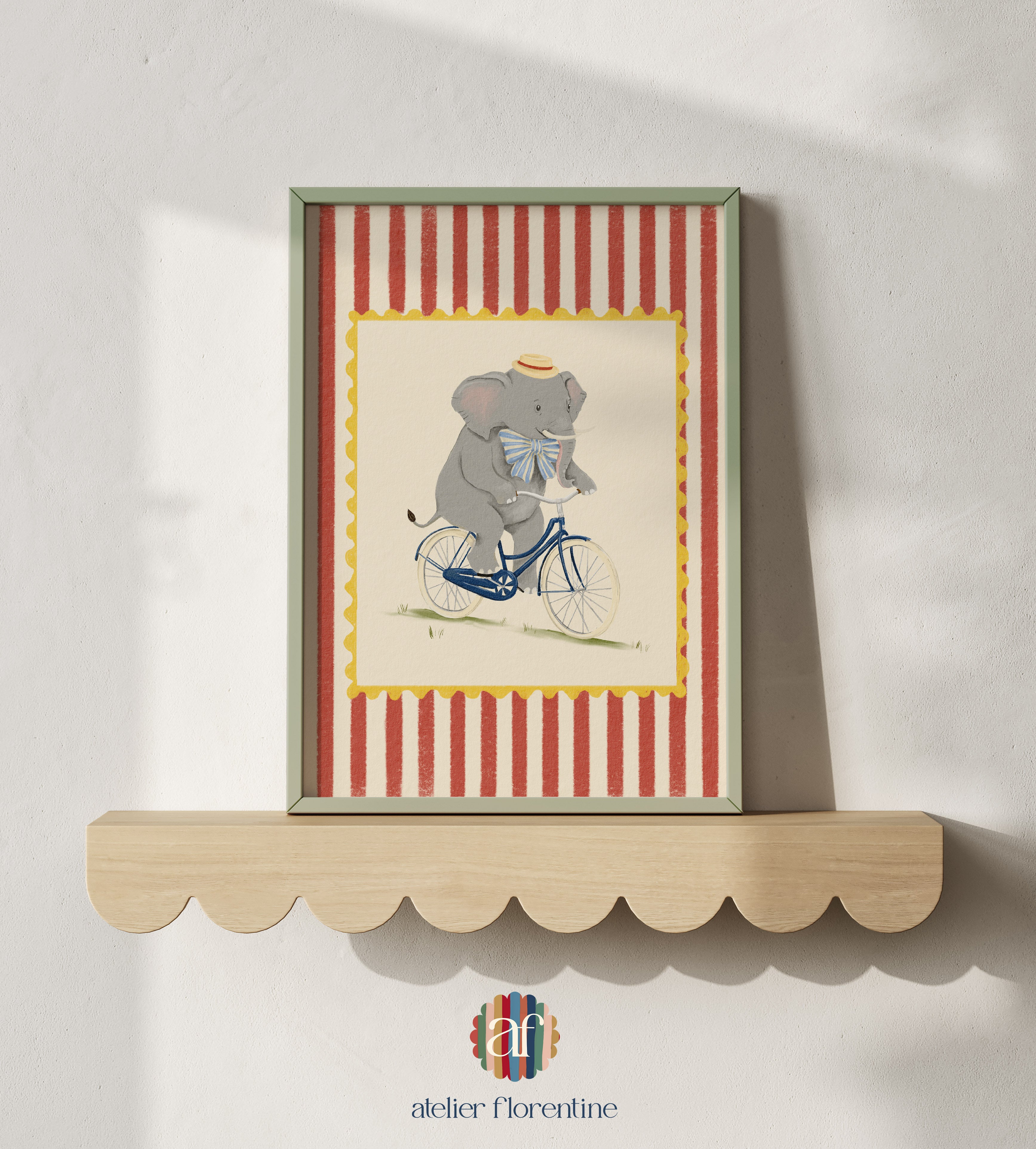 Nursery artwork for kids elephant on bike circus theme