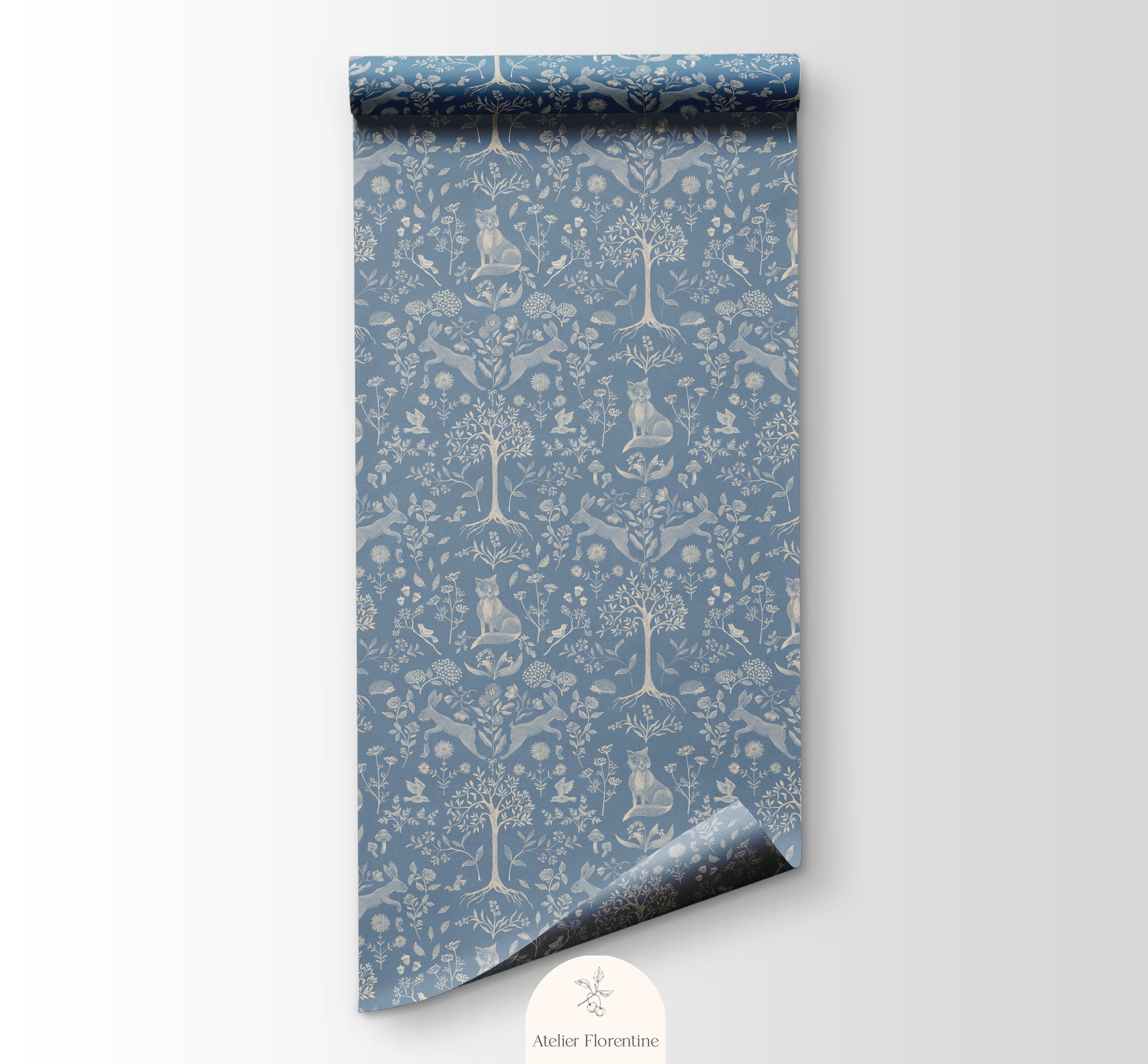 Children's wallpaper forest animals blue nursery kids decoration room wallpapers