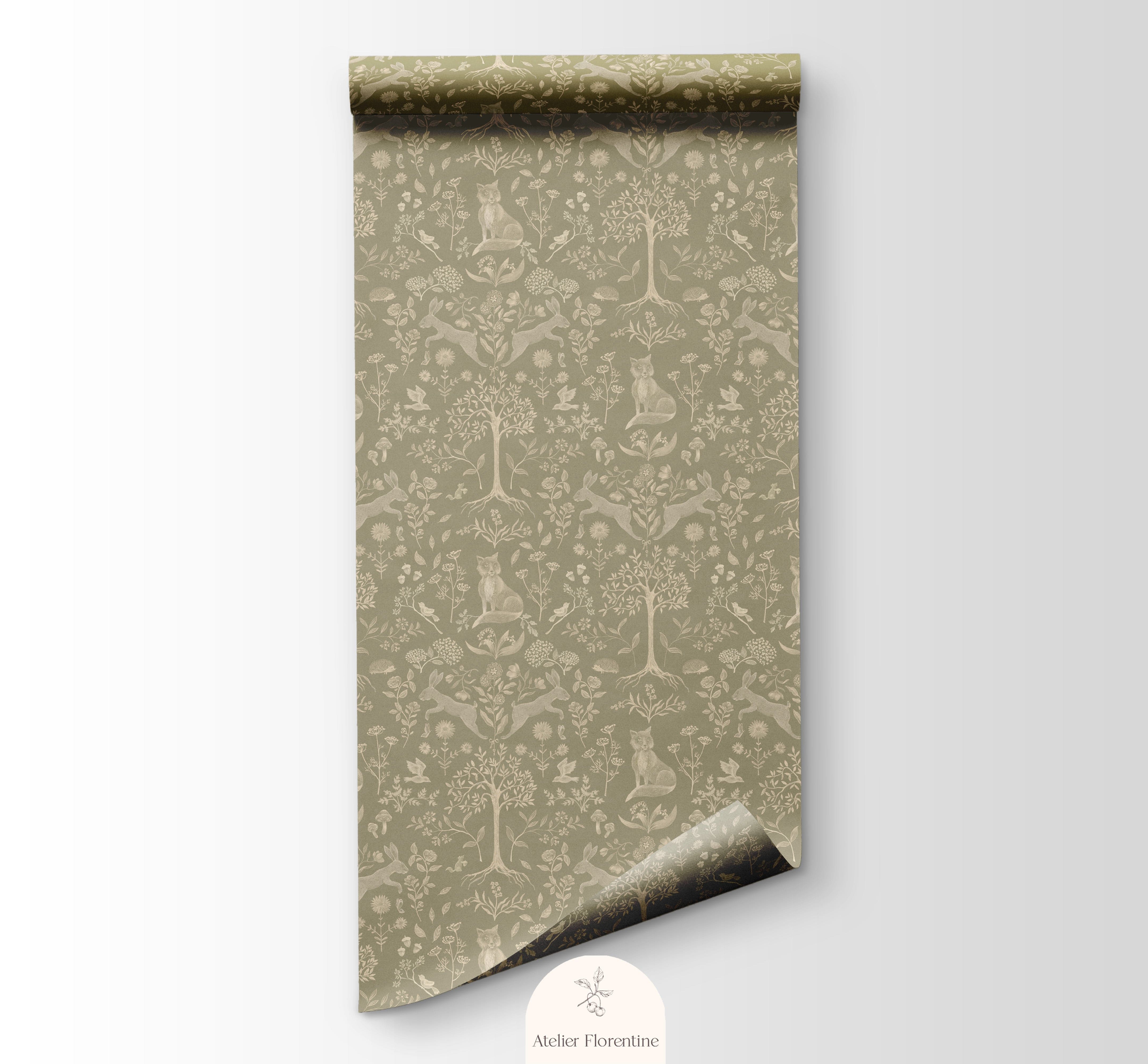 Children's wallpaper forest animals green nursery kids decoration room wallpapers