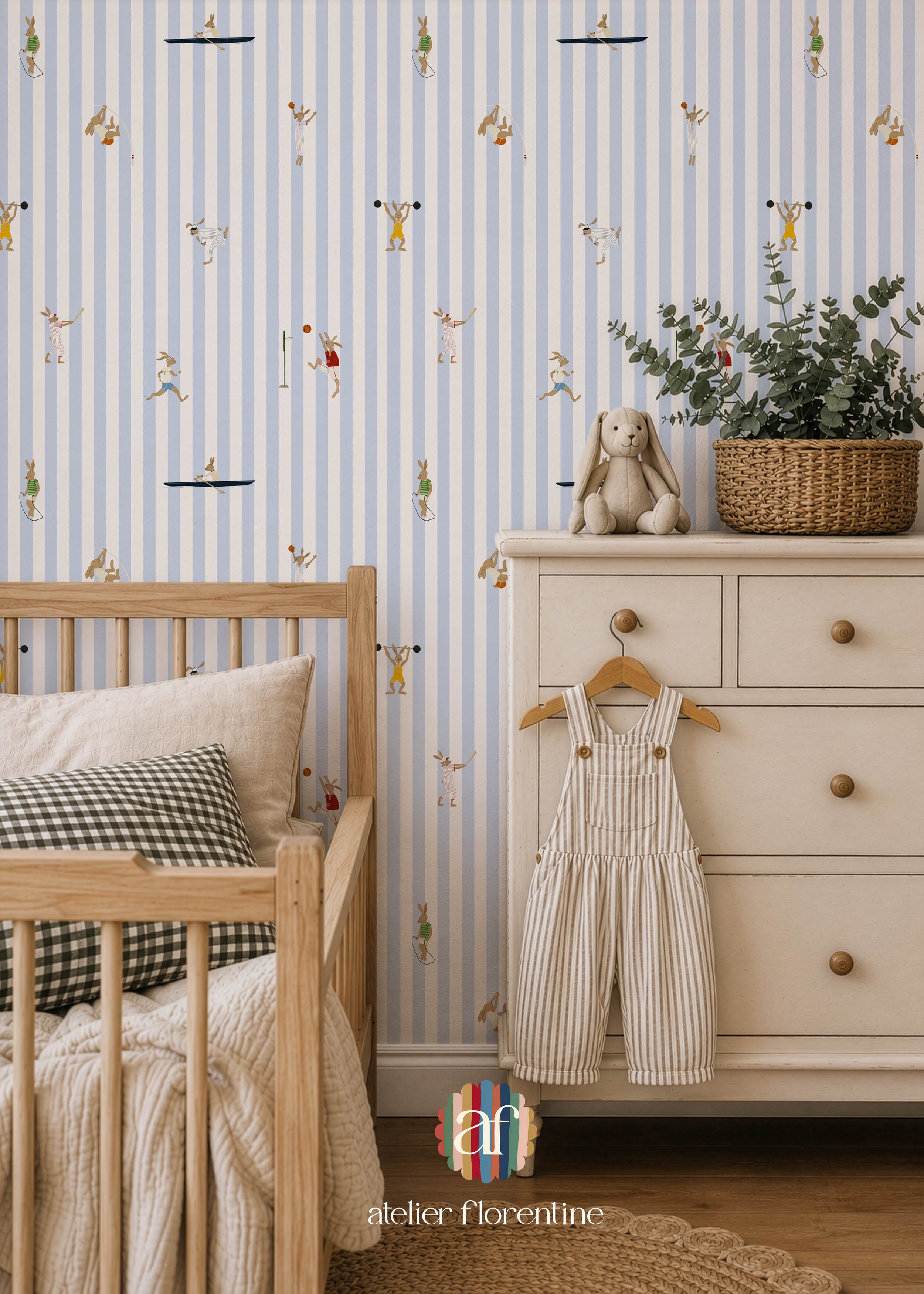Sports Bunnies wallpaper - blue stripes