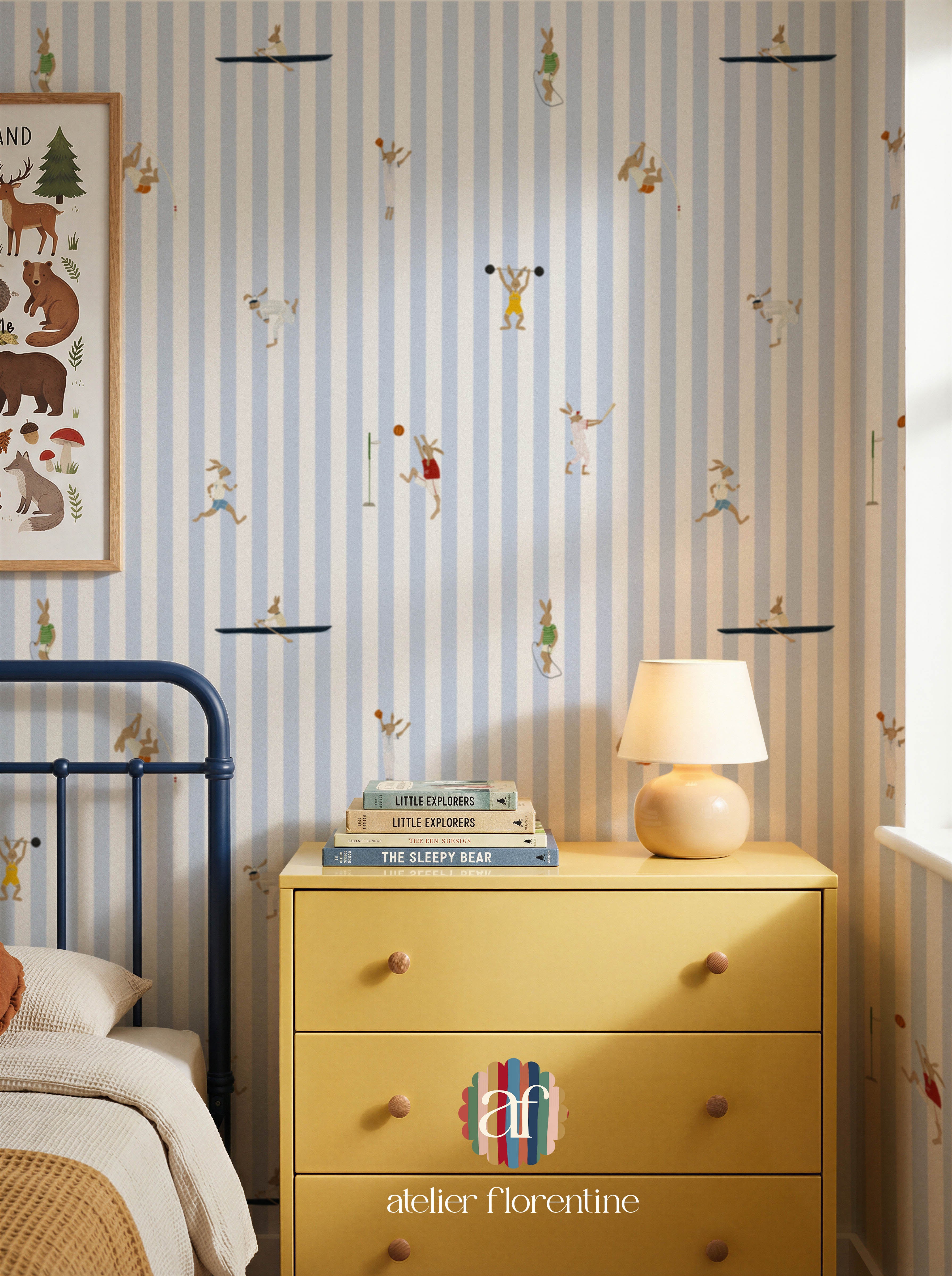 Sports Bunnies wallpaper - blue stripes