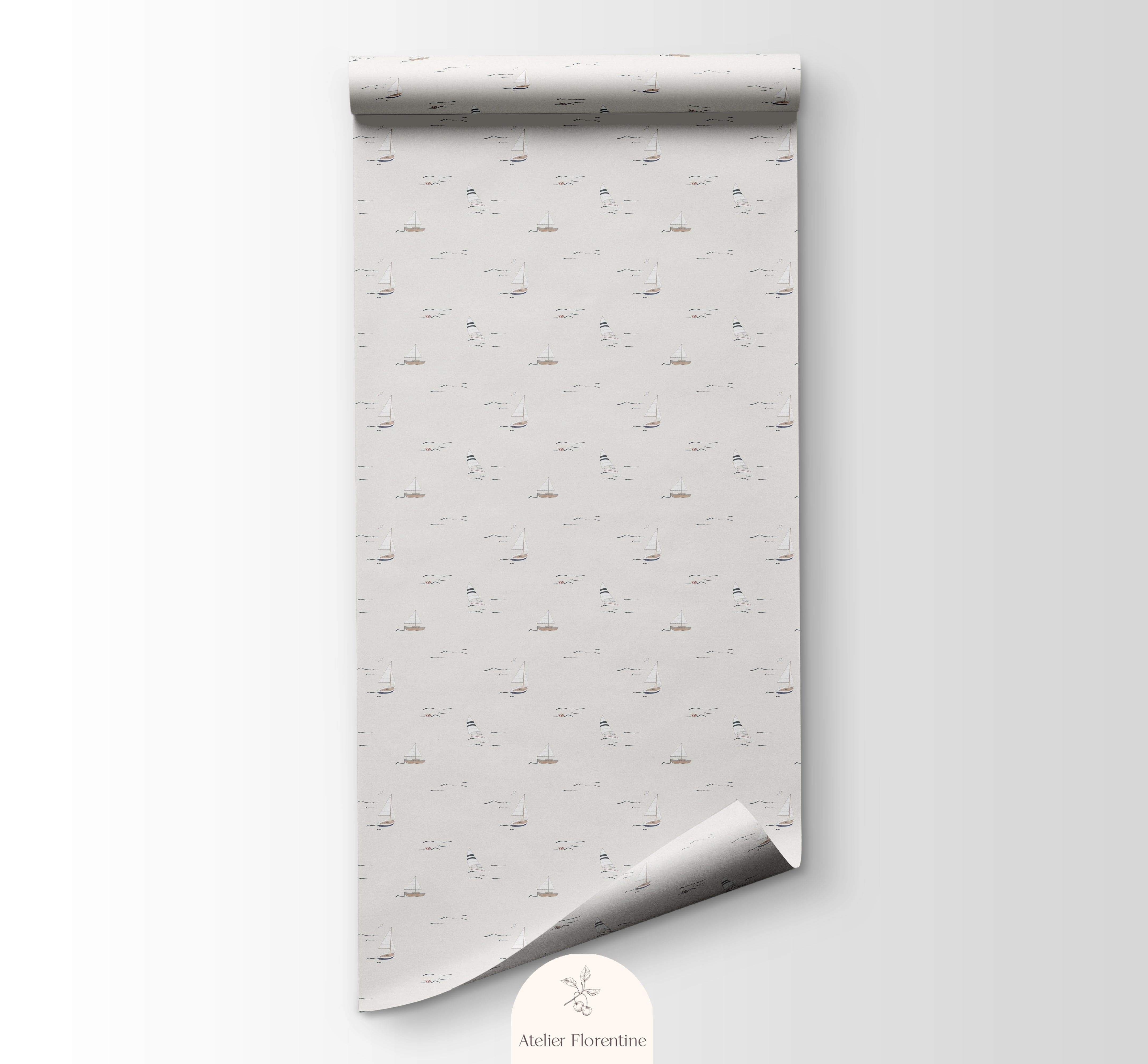 Sail Boats Wallpaper - beige