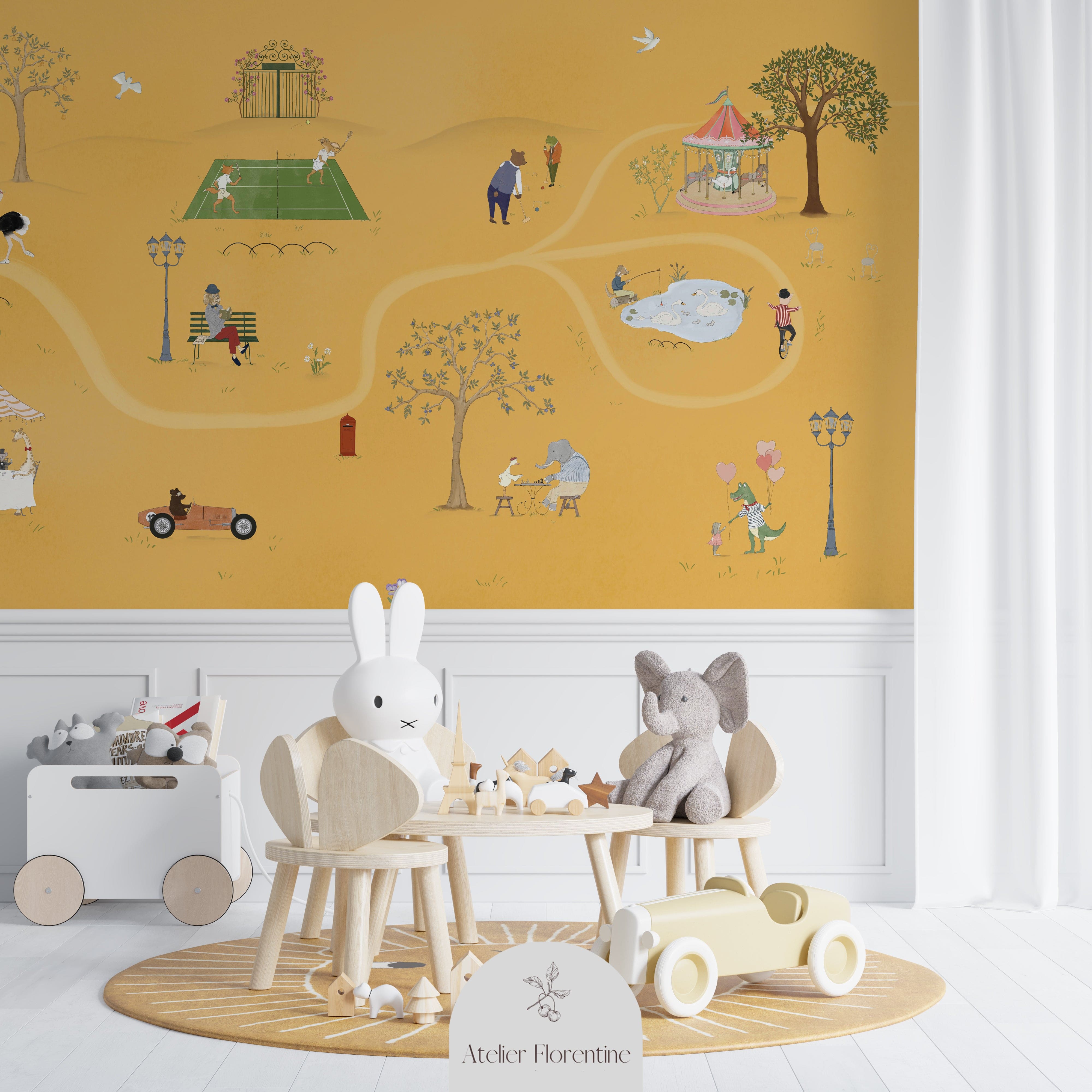 nursery wallpaper park yellow prospect park children decor
