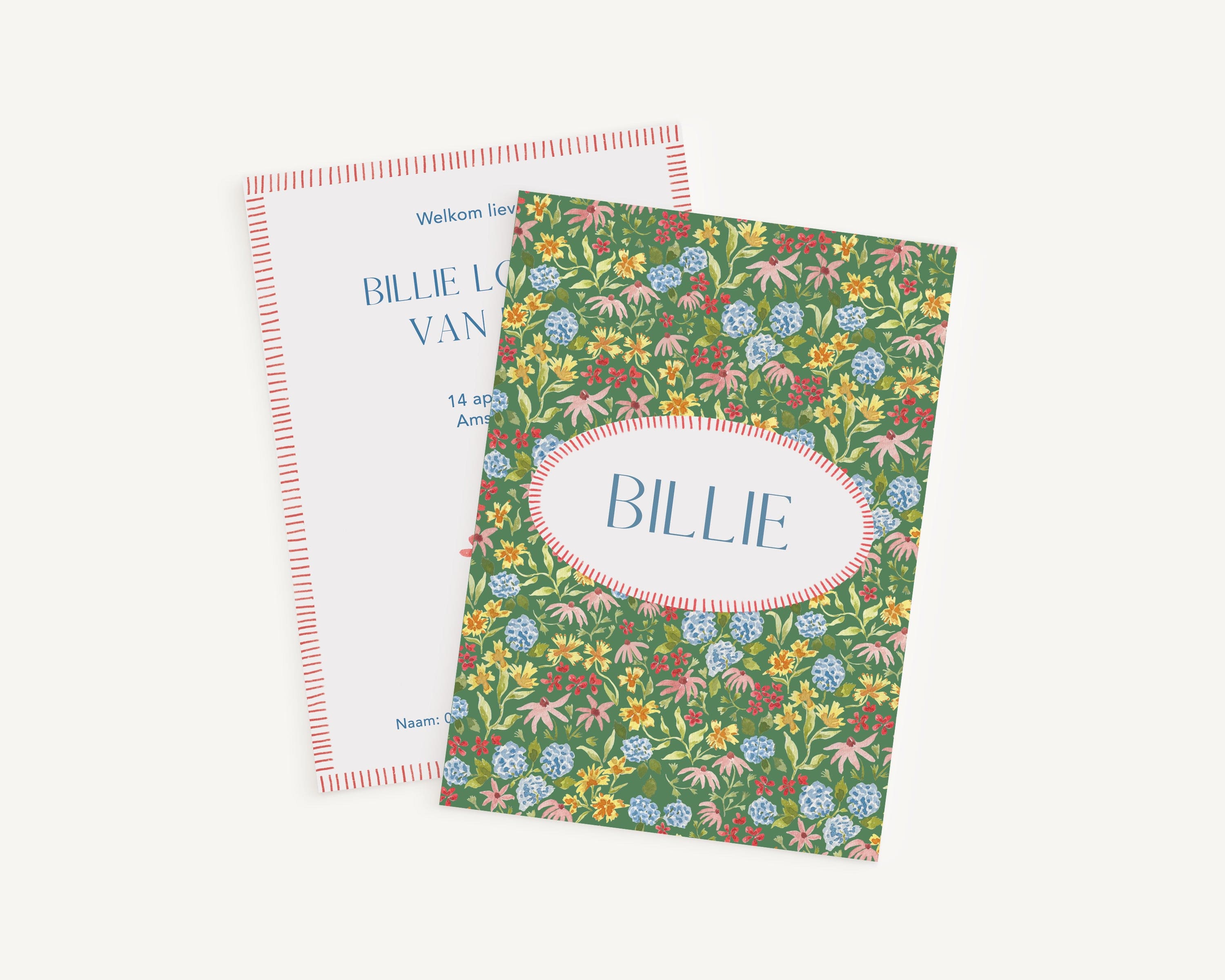 Birth announcement green flowers card