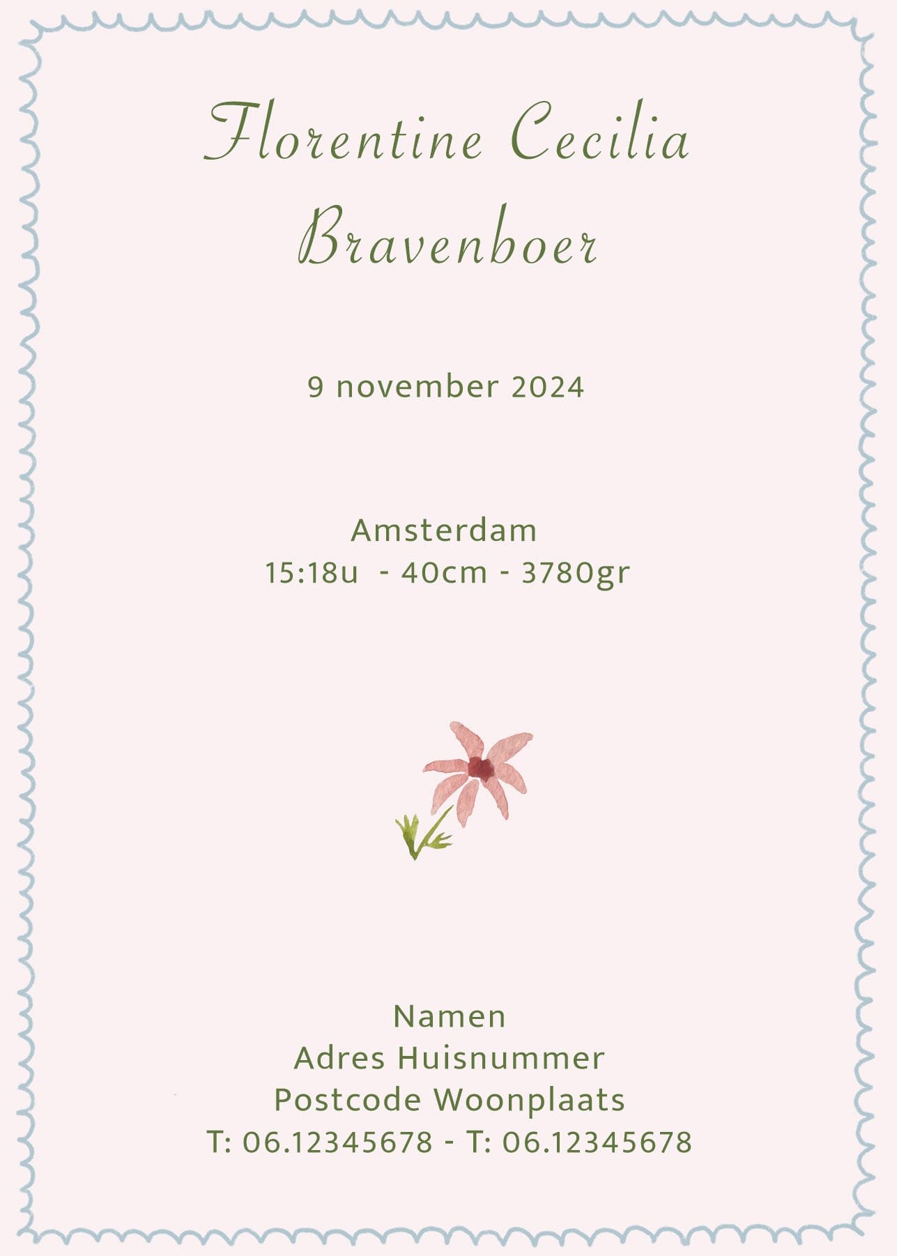 Birth announcement mixed flower card