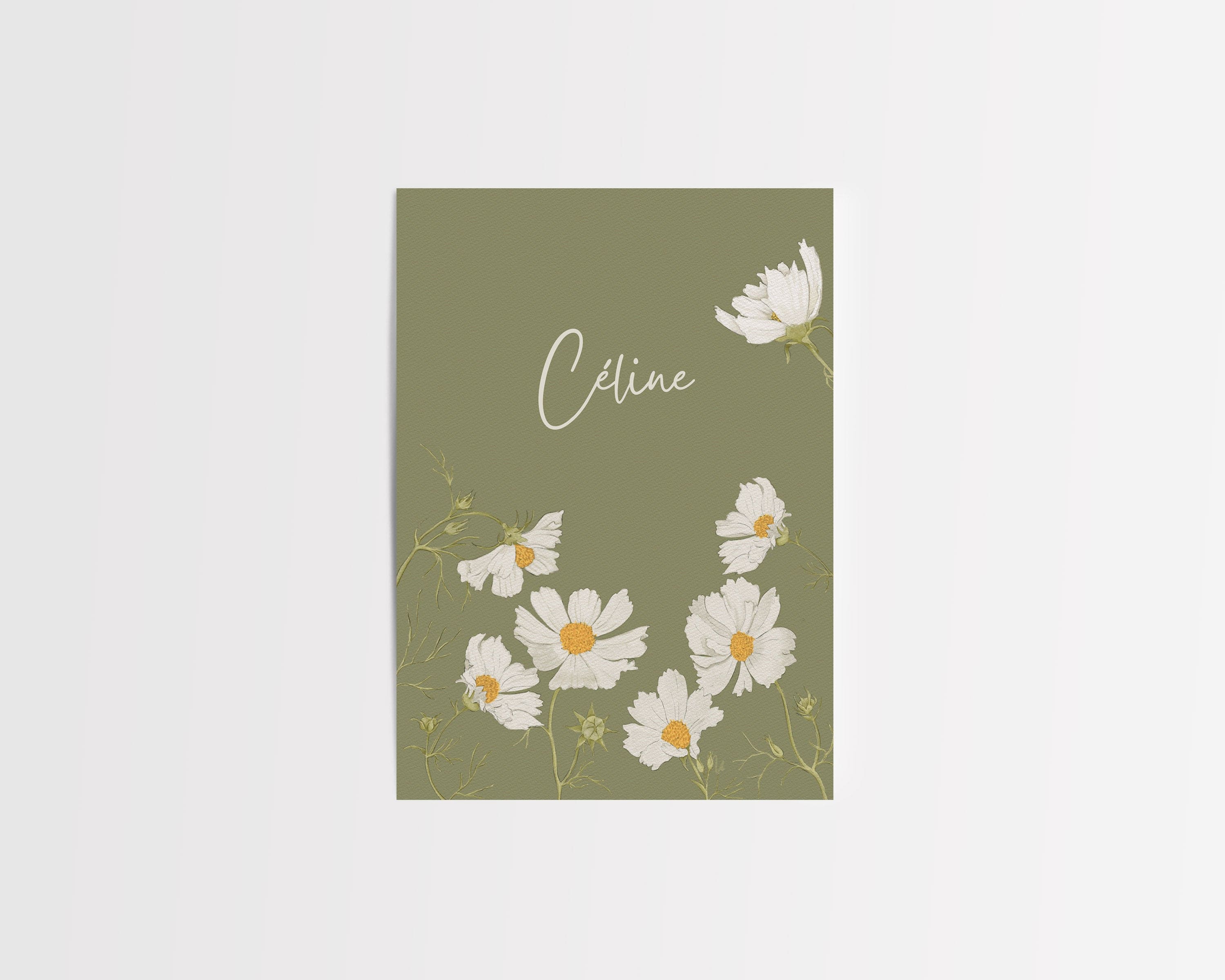 Birth announcement white flowers