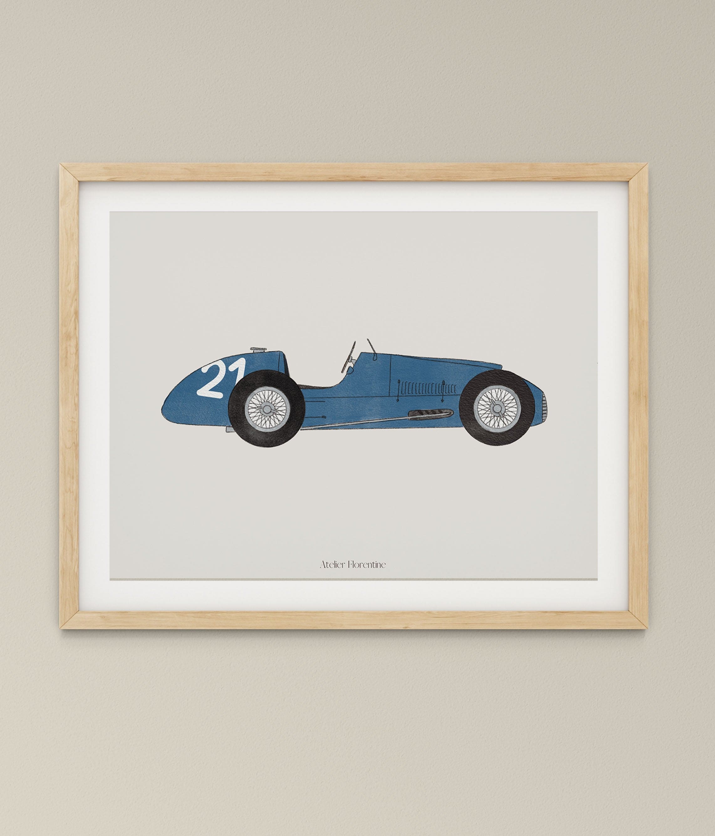 Kids decor, nursery art, children's poster vintage race car