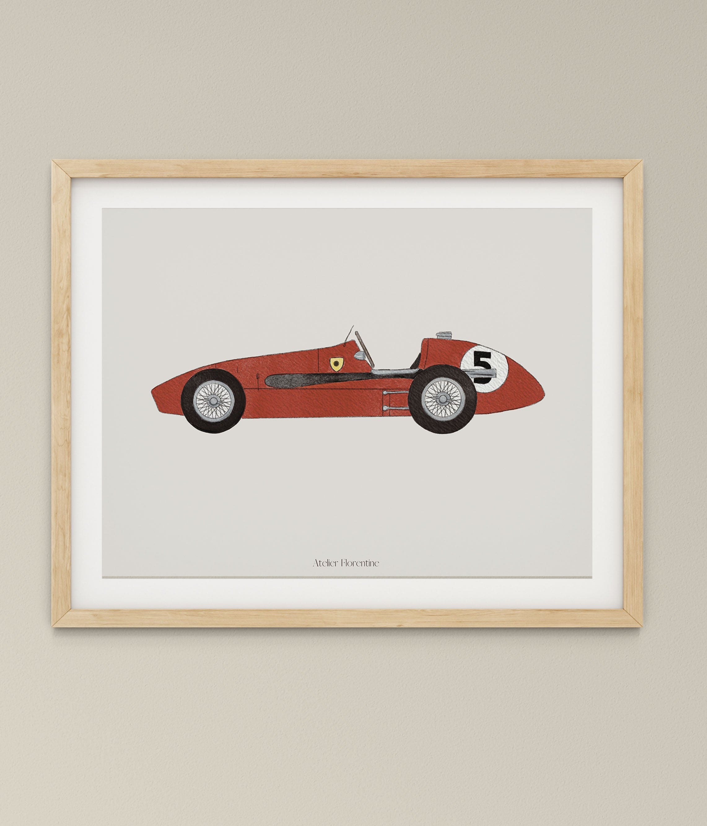 Hand-painted Print featuring a red race car