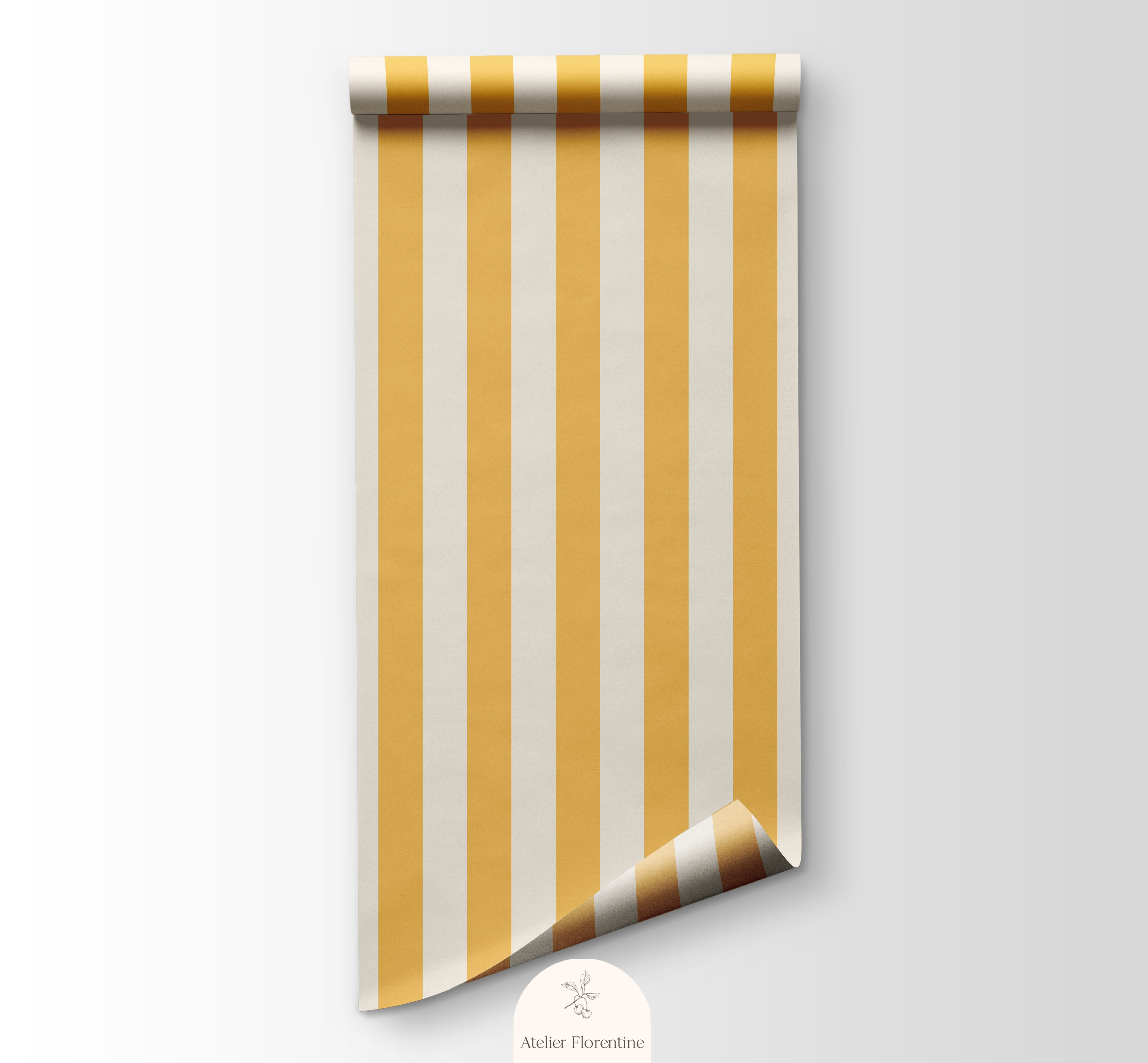 Nursery wallpaper, kids decor with yellow stripes, striped wallpaper for children
