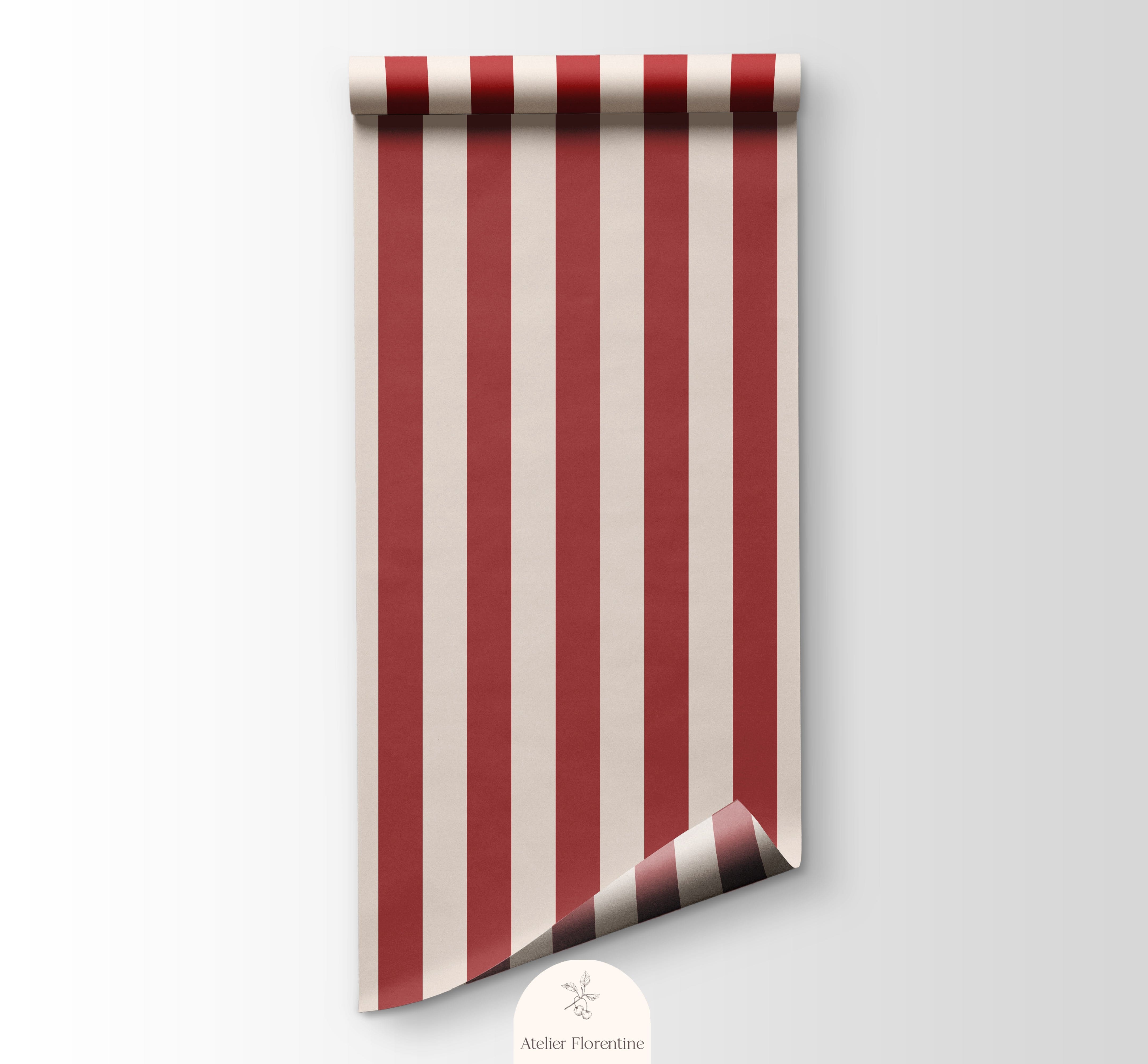 Nursery wallpaper, kids decor with red stripes, striped wallpaper for children